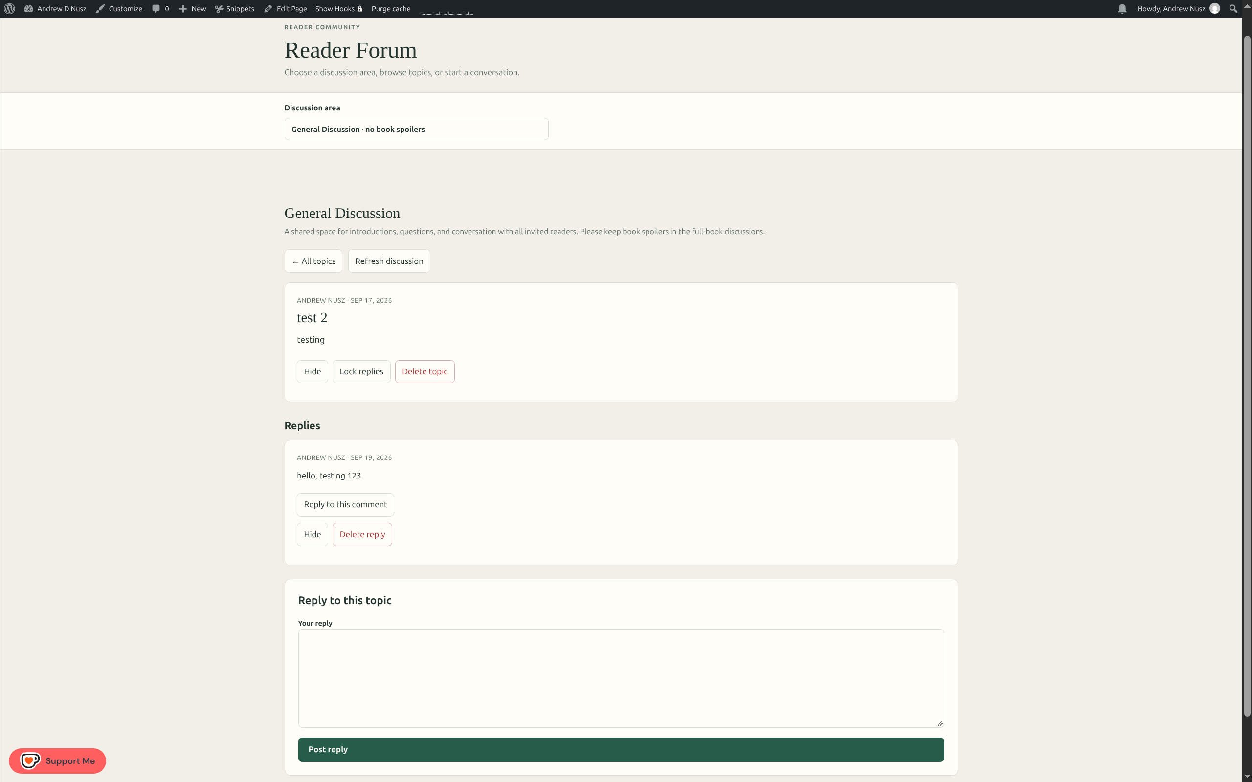 Reader Forum topic with replies and a reply form